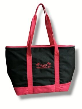 TRADER JOE’s  Large Reusable Insulated Grocery Cooler Tote Bag Black Red